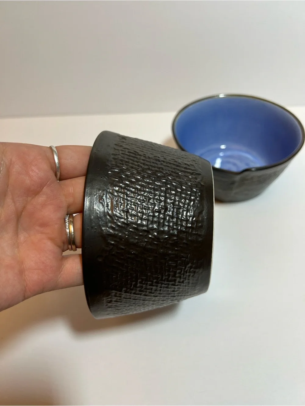 Pier 1 crackle rice bowls Exterior Ceramic Bowls with Blue Interior - Set of 2